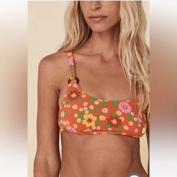 NWT Spell Pomelia Ring Scoop/Ring Pant Bikini in Retro Size XXS Orange Floral - Picture 12 of 16